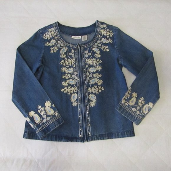 Women's Blue Denim Embroidered Jacket - Size M - Zip-Up Front Long Sleeve - Picture 4 of 5